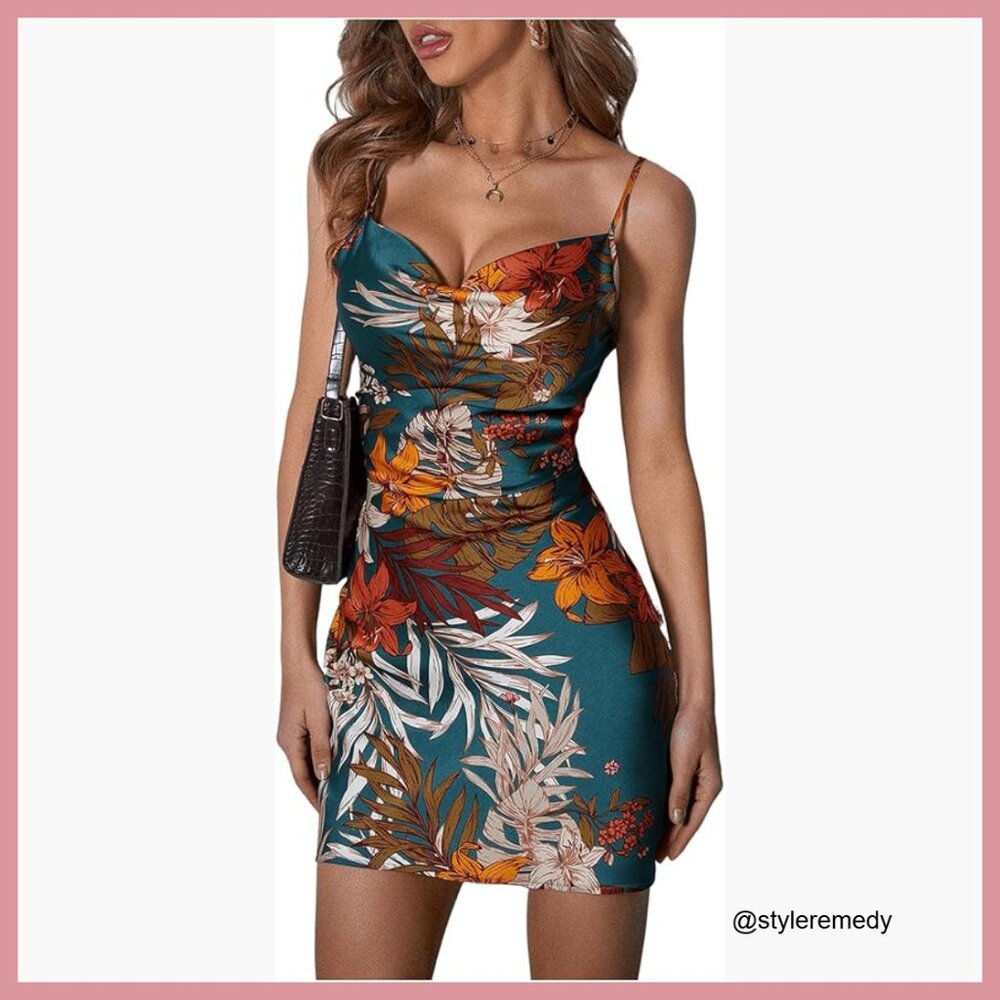 Satin Spaghetti Strap Cowl Neck Mini Dress for Summer Nights